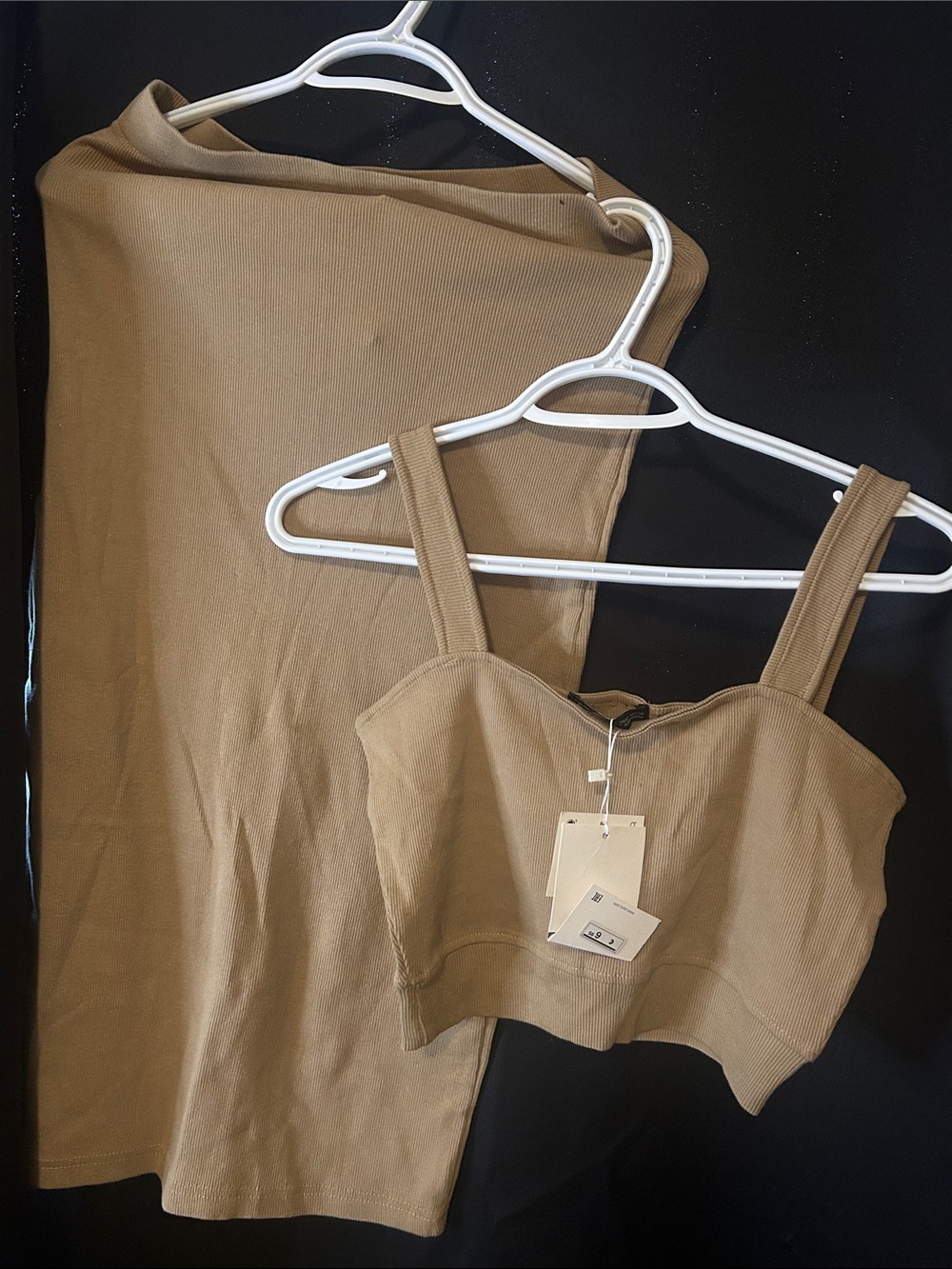 Ribbed Sculpting Bralette and Skirt Set - Tan